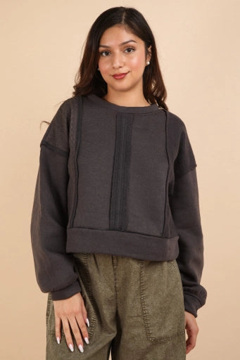 Cable Contrast Detail Oversized Knit Crop Top