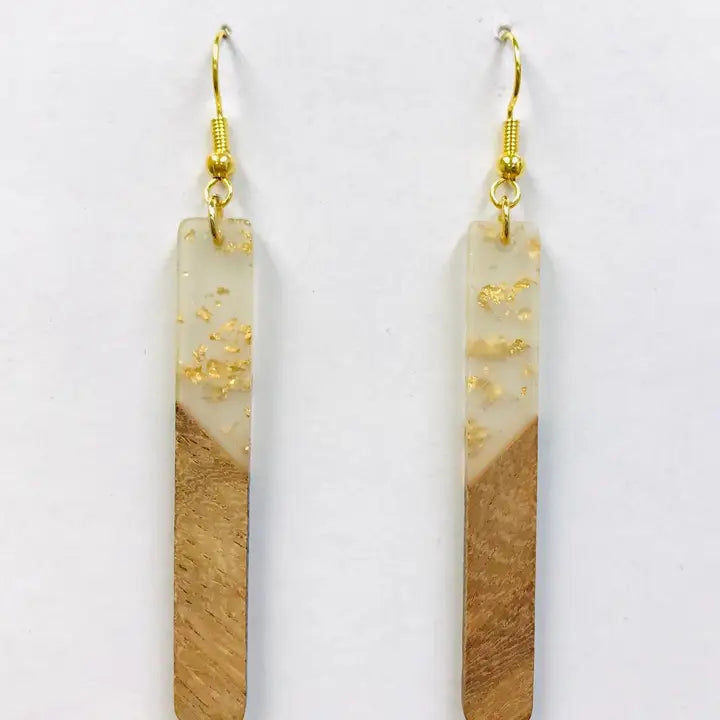 Gold Foil Resin Wood Bar Earrings