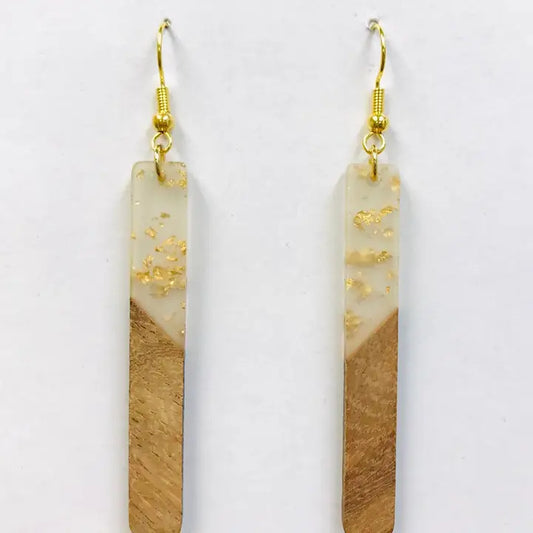 Gold Foil Resin Wood Bar Earrings