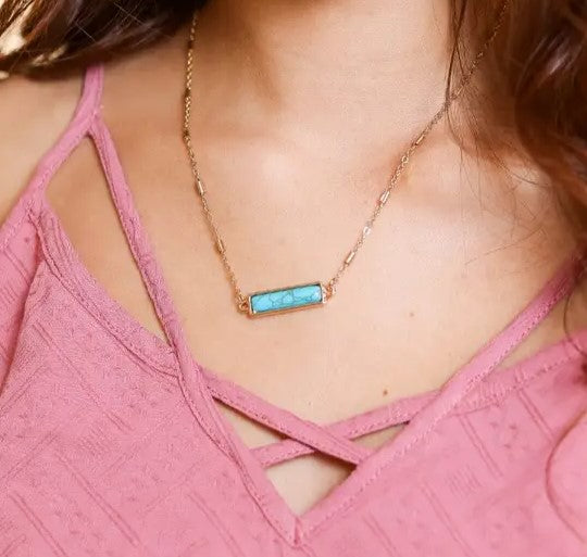 Turquoise Stone Bar Gold Necklace