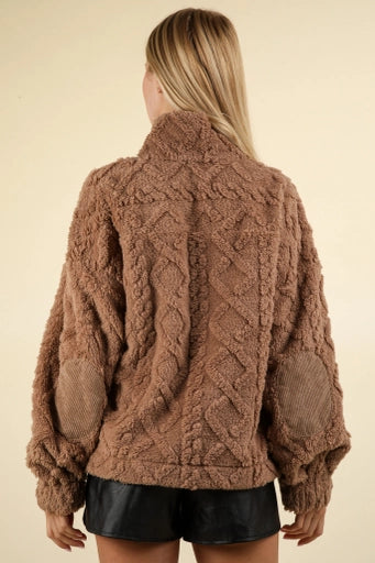 Fuzzy Fleece Cozy Cable Pattern Henley Top