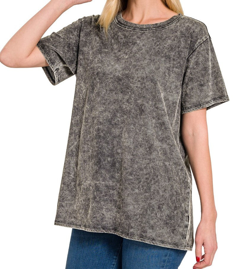 BLACK WASHED SHORT SLEEVE TOP