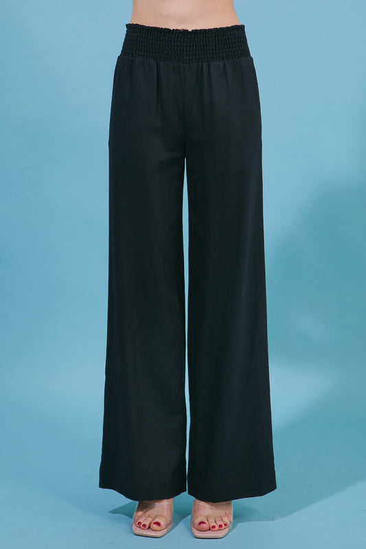 Smocked Waist Linen Pants