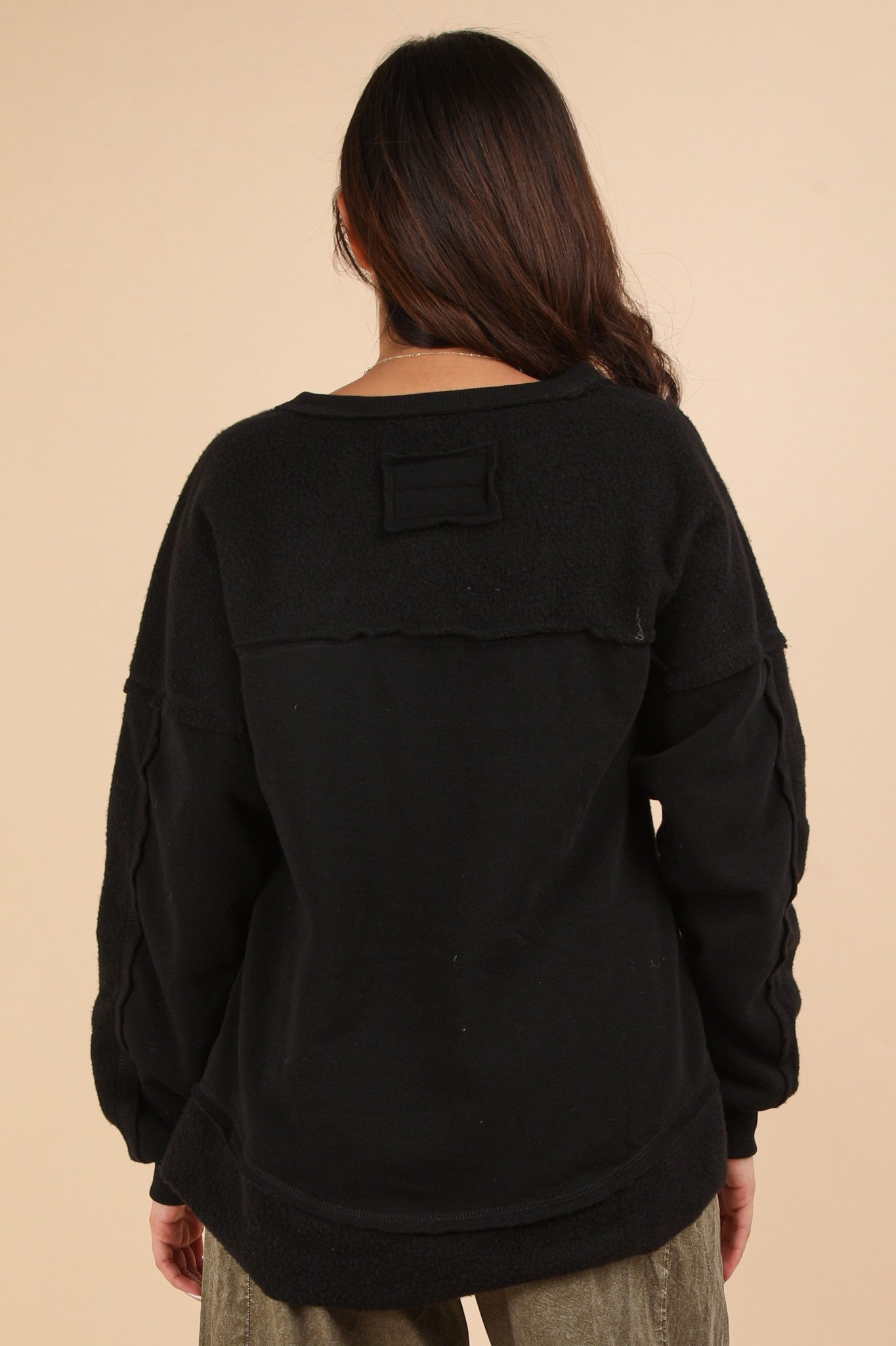 Black Contrast French Terry Knit Oversized Casual Top