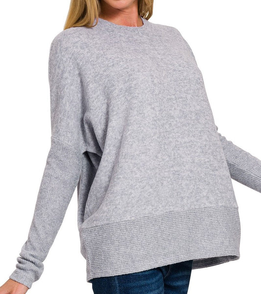 GREY BRUSHED MELANGE HACCI DOLMAN SLEEVE SWEATER