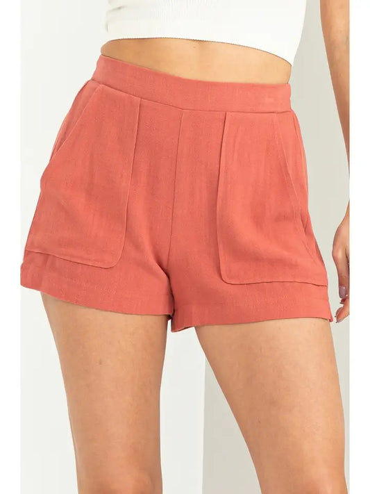 Clay Elastic Waist Shorts