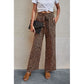 Leopard Print Wide Leg Drawstring Pants