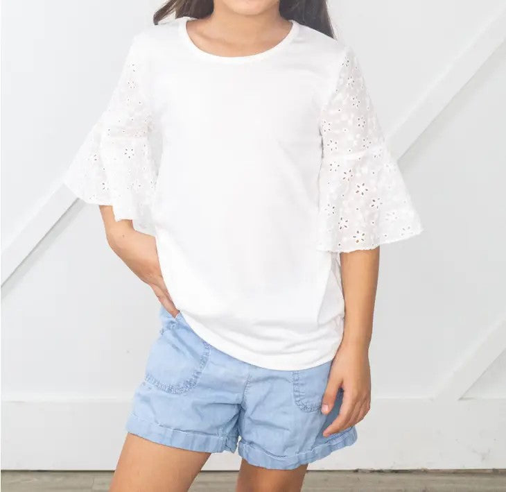 Girls Lace Bell Sleeve Top