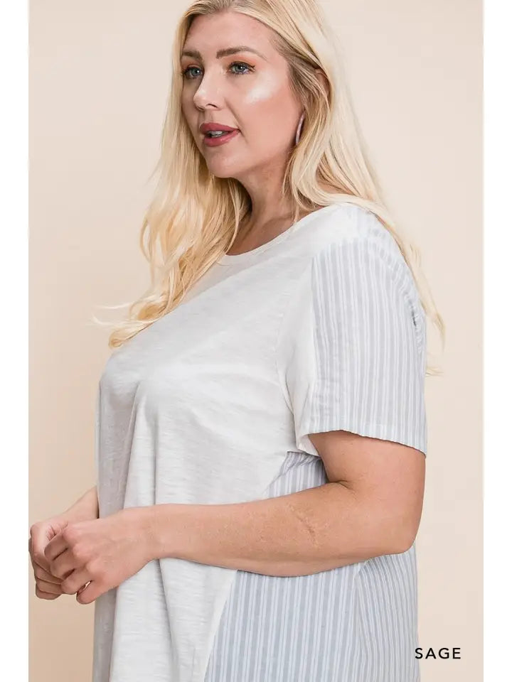 Beige Stripped Blouse- Plus Size