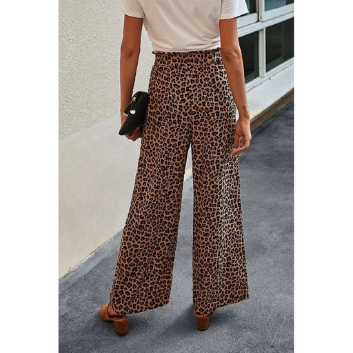 Leopard Print Wide Leg Drawstring Pants