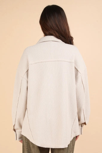 Oversized Casual Textured Knit Cozy Shacket Jacket