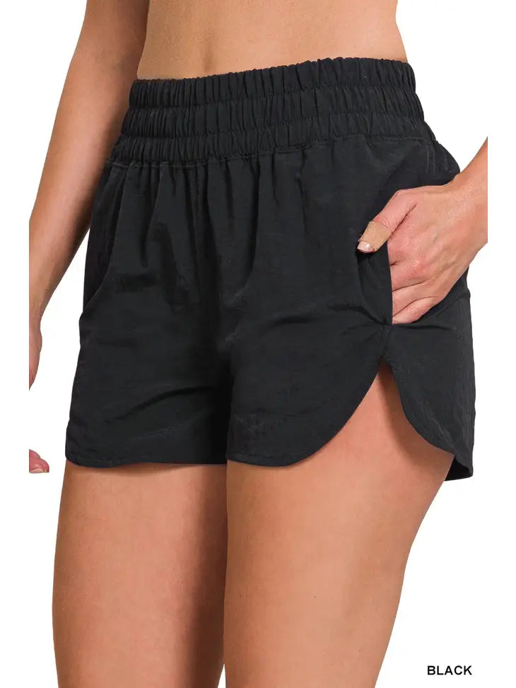 Black Smocked Waistband Shorts