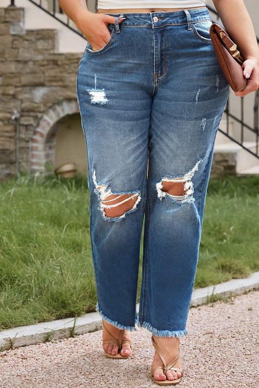 Plus Size Ripped Knee Jeans