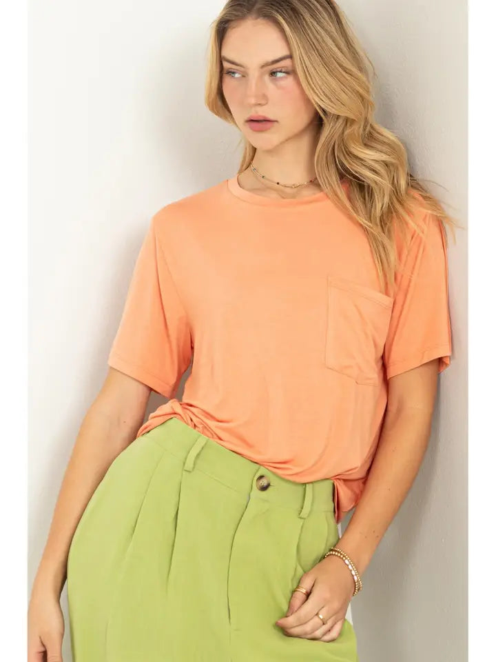 Oversized Pocket Tee- Creamy Peach