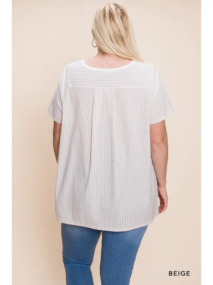 Beige Stripped Blouse- Plus Size