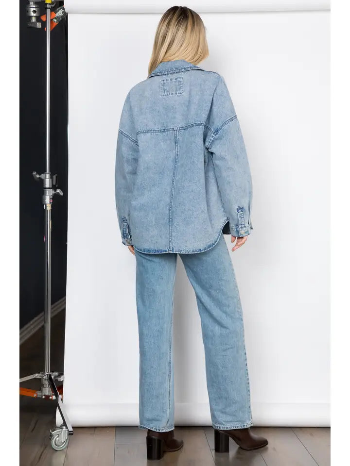 Relaxed Fit Washed Oversized Denim Shacket