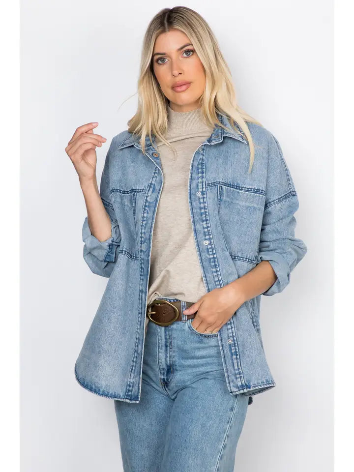 Relaxed Fit Washed Oversized Denim Shacket