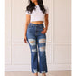 Blake Mid Washed Mid Rise Distressed Crop Flare