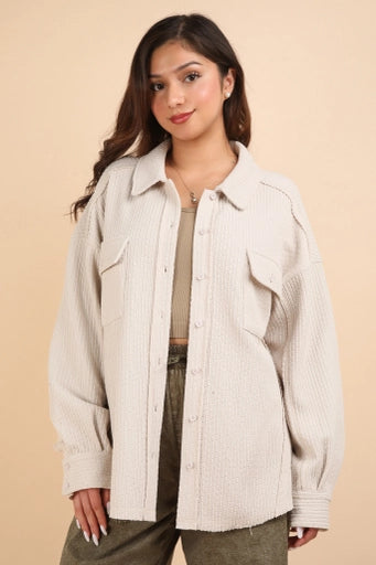 Oversized Casual Textured Knit Cozy Shacket Jacket