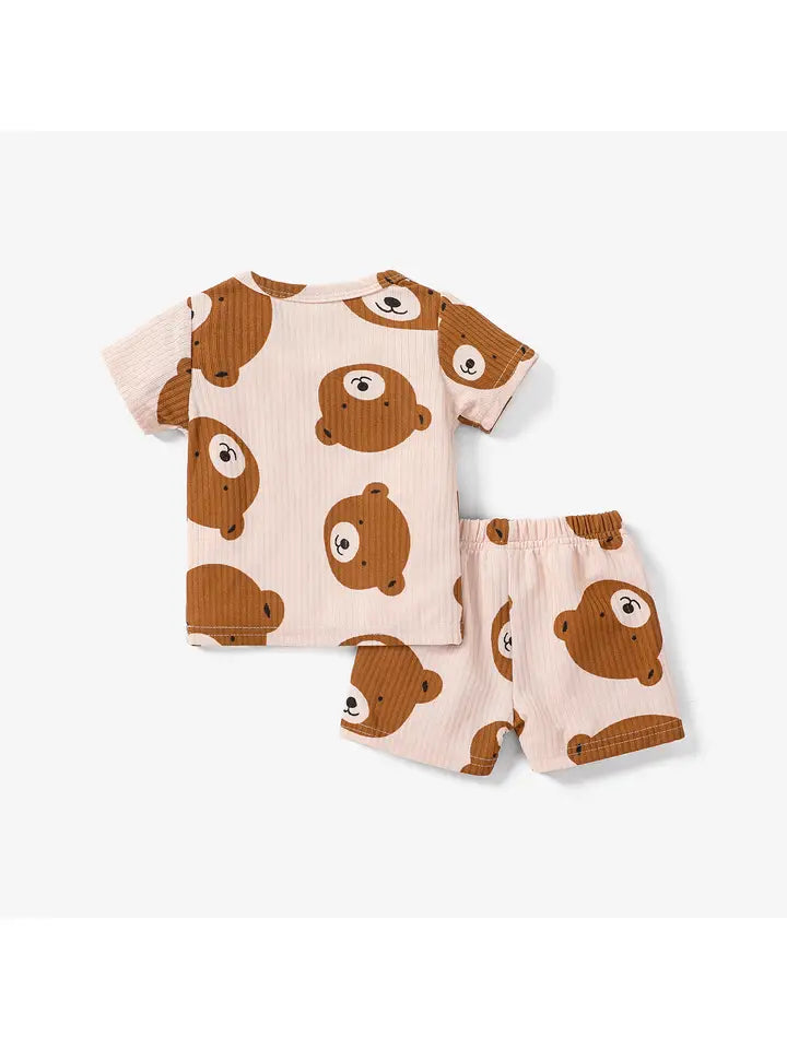 Bear Print Tee and Shorts Set