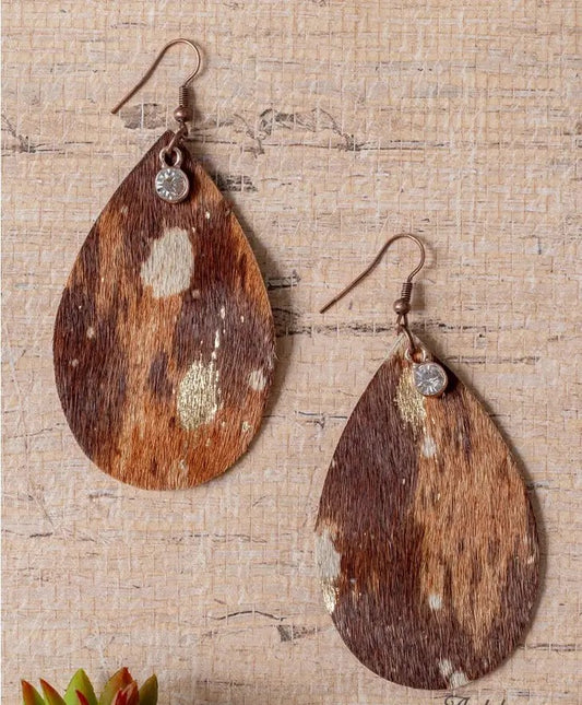 Howdy Darlin' Brown Cowhide Teardrop Earring